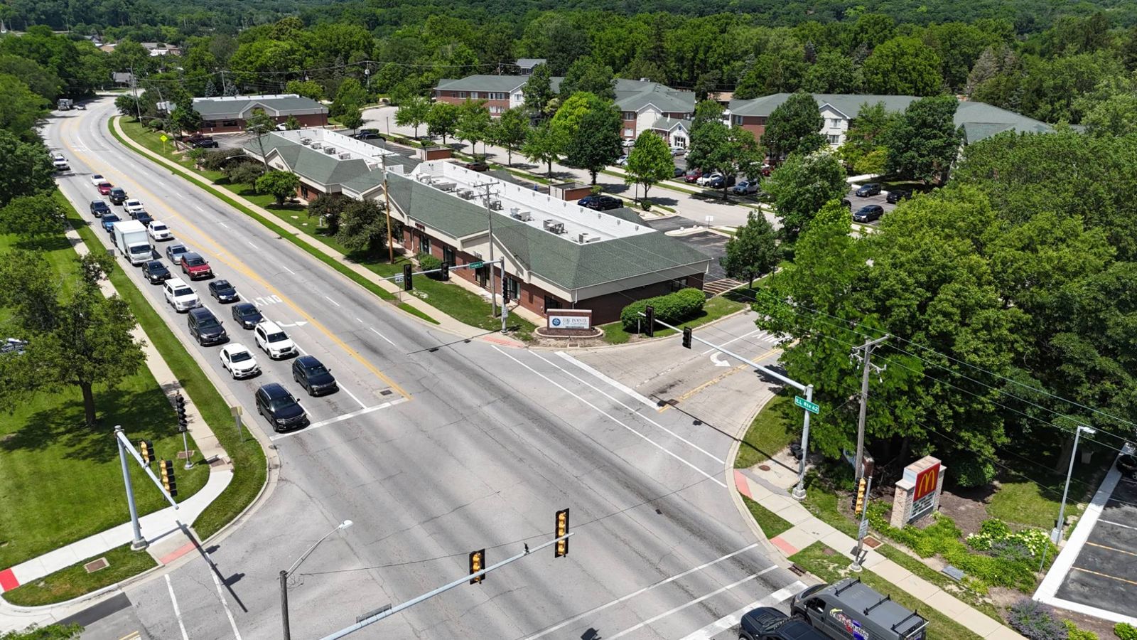 Aerial of Eastgate Court at the signalized Route 62 corner, Algonquin IL