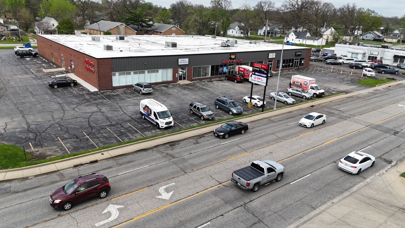Retail strip center aerial view